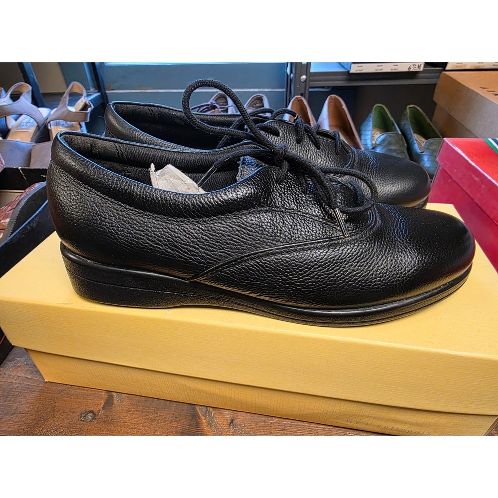 Softspots Jocelyn Black Pebbled Leather Lace Up Oxfords Shoes Womens 7 W Wide